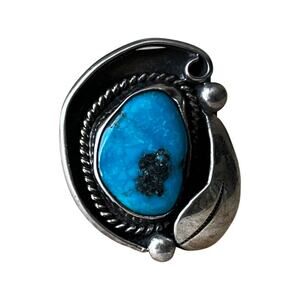 Vintage Turquoise Ring, Blue Turquoise Leaf Ring Sz 5